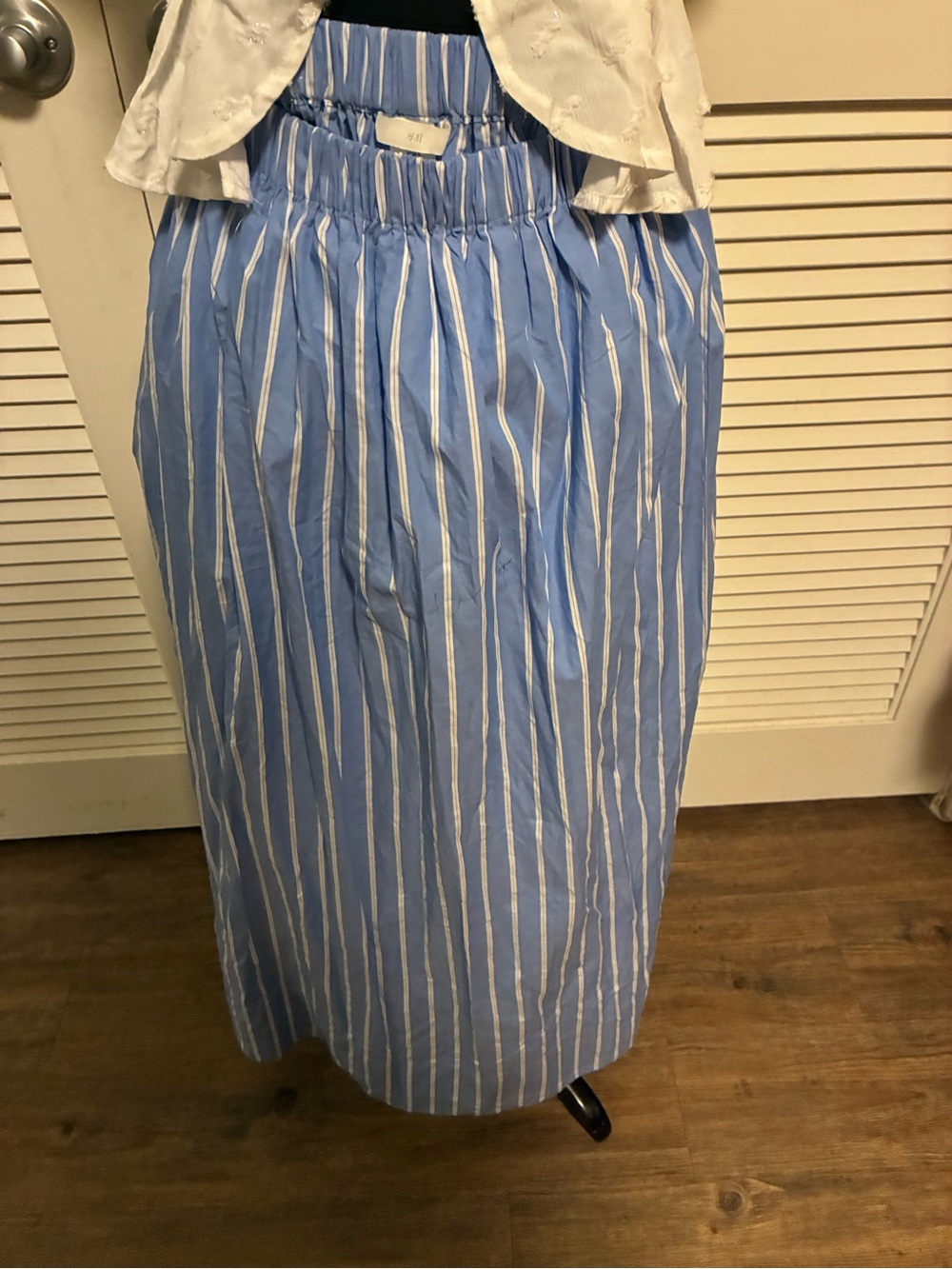 H&M Light Blue and White Vertical-Stripe Maxi Skirt